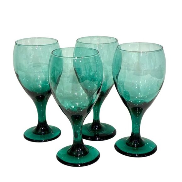 Vintage Libbey Juniper Green Teardrop Goblets 4 with Gold Rim 4 without Gold (8) - Picture 3 of 4